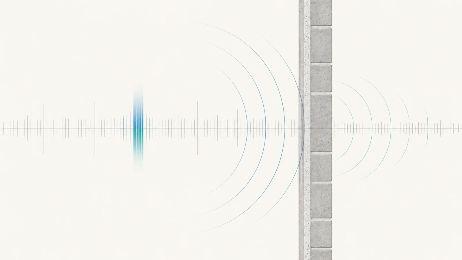 Frequency spectrum with the 433 MHz band highlighted and radio arcs passing through a wall cross-section